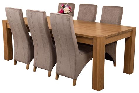 Kuba Solid Oak 220cm Dining Table With 6 Lola Dining Chairs [grey Fabric]