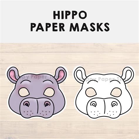 Hippo Paper Masks Printable African Animal Coloring Craft Activity ...