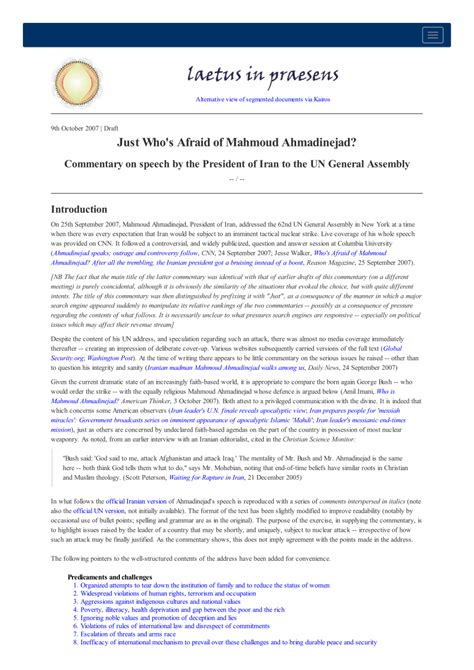 (PDF) Just Who's Afraid of Mahmoud Ahmadinejad? Commentary on speech by ...