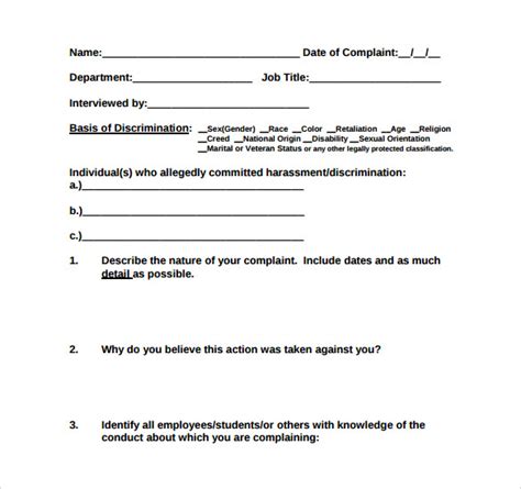 Free Harassment Complaint Forms In Pdf