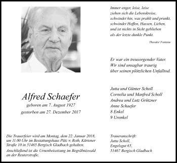 Traueranzeigen Von Alfred Schaefer WirTrauern