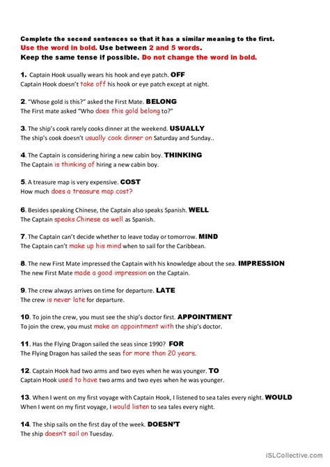 Key Word Transformations KEY English ESL Worksheets Pdf Doc