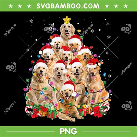 Golden Retriever Christmas Tree PNG, Lights Tree Dog