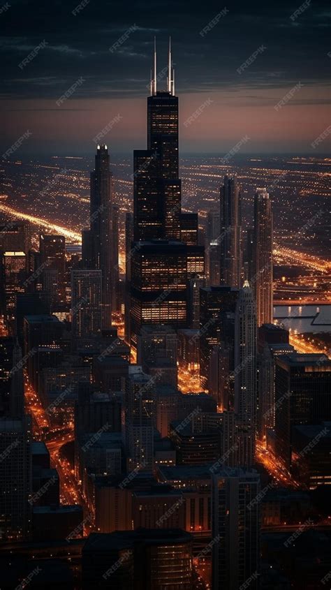 Premium Photo Chicago Cityscape At Night With The Chicago Skyline In