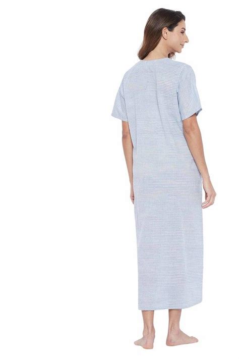 Buy Kaftan Company Embroidered V Neck Cotton Womens Night Dress