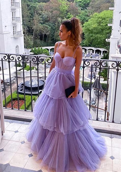 A Line Sweetheart Long Floor Length Tulle Prom Dress With Ruffles