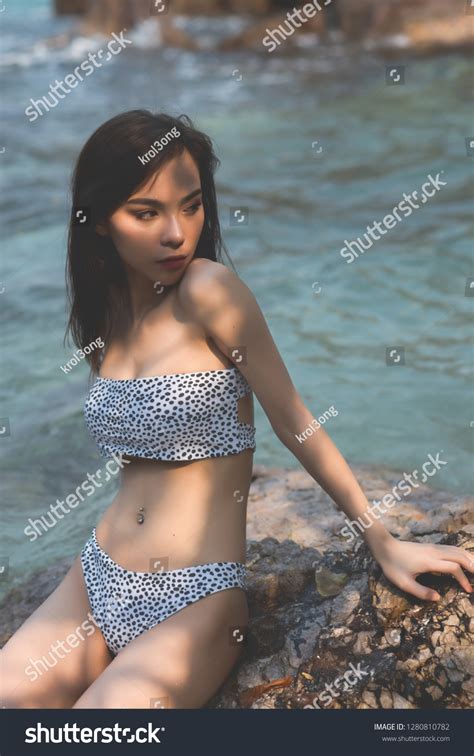 Sexy Woman White Black Bikini On Stock Photo Shutterstock