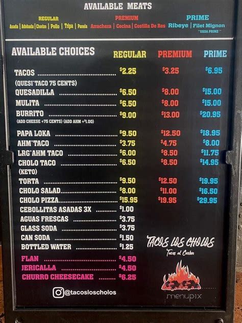 Menu Of Tacos Los Cholos In Anaheim Ca 92806