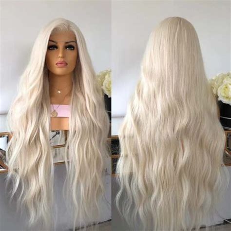 Uk Inch Synthetic Hair Lace Front Wigs Full Head Platinum Blonde Long