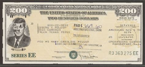 United States Savings Bond Series Ee 101980 200 Jfk