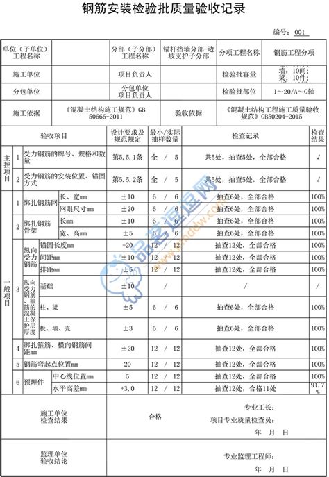 【边坡支护】 钢筋安装检验批质量验收记录品茗逗逗网品茗施工软件服务平台