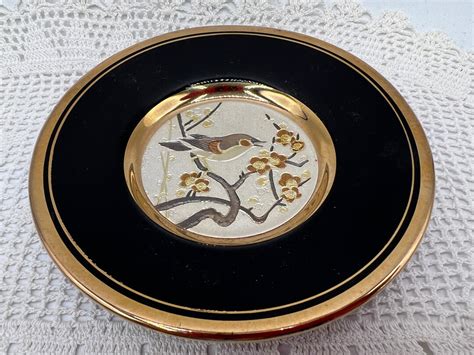 Vintage Chokin Collection Plate Black And Gold K Gold Edged Bird