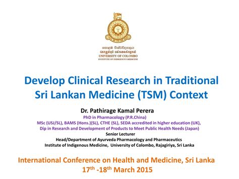 Pdf Develop Clinical Research In Traditional Sri Lankan Medicine Tsm