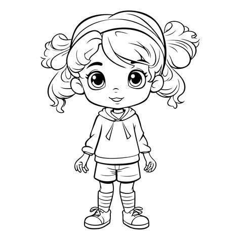 Dibujo Para Colorear De Una Niña De Dibujos Animados Vector Premium