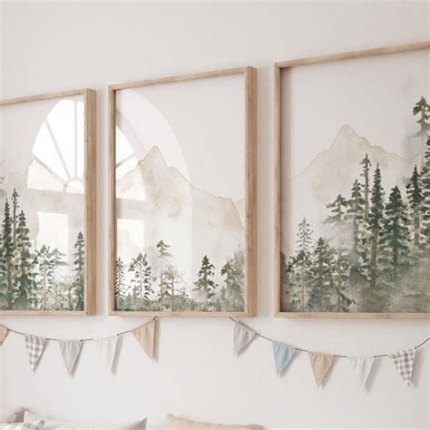 Nursery Decor Woodland Mountain Wall Art Tree Nursery Decor - Etsy