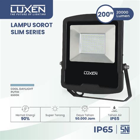 Jual Luxen Lampu Sorot LED Flood Light Slim SMD 200 Watt Cahaya Putih