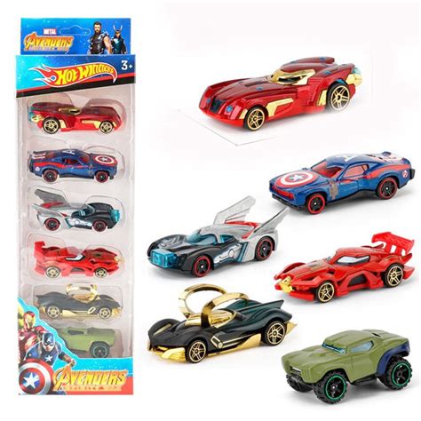 Hot Wheels 6pcs 1 64 Batman Batmobile Vingadores Carros Liga da Justiça Metal Veículo