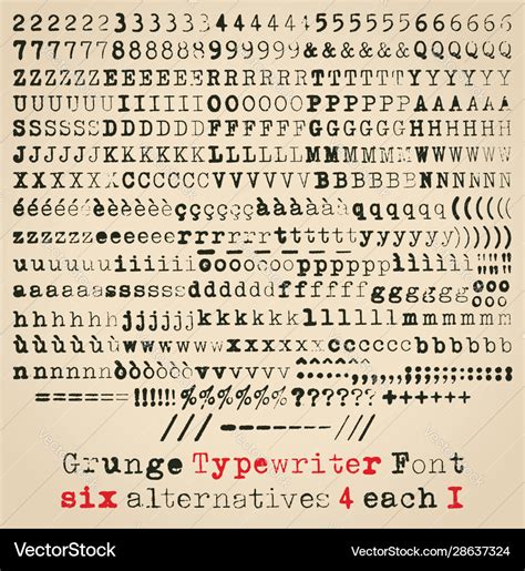 Grunge Typewriter Font Royalty Free Vector Image