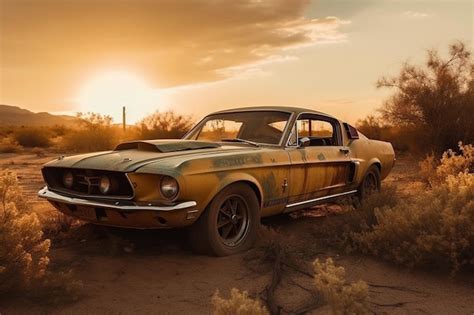 Premium AI Image | An old ford mustang that is in the desert