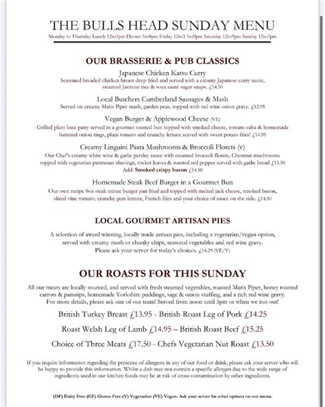 The Bulls Head Chichesters Full Menu Online