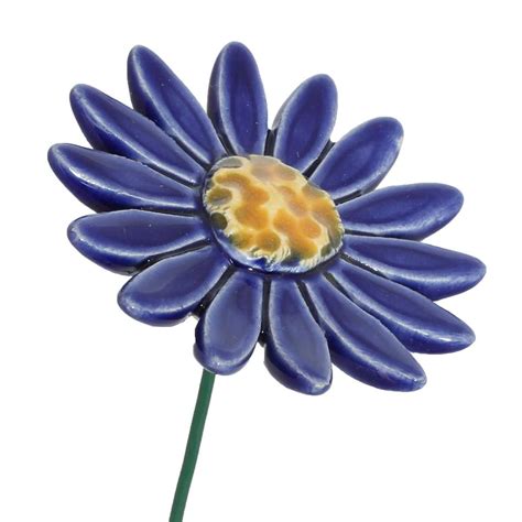 Fleur en céramique sur tige à planter Marguerite bleu foncé vente au