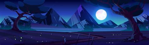 Cartoon nature landscape night time background 12996500 Vector Art at ...