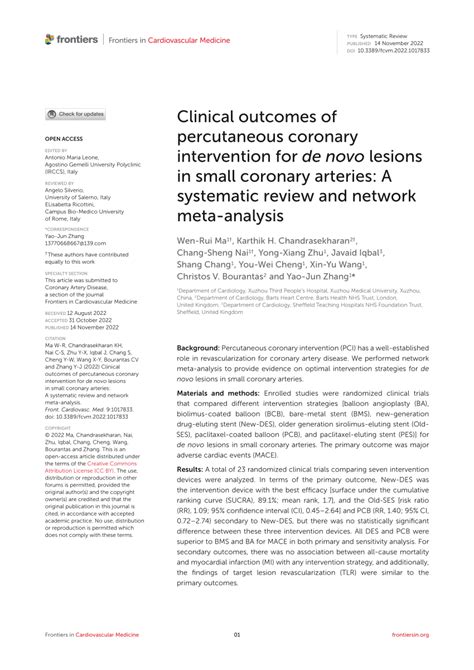 Pdf Clinical Outcomes Of Percutaneous Coronary Intervention For De