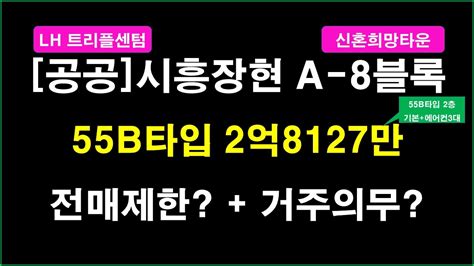 시흥장현 A 8블록lh 트리플센텀 신혼희망타운 공공분양 추가 입주자모집공고청약전 꼭 알아둘 사항전매제한 거주의무