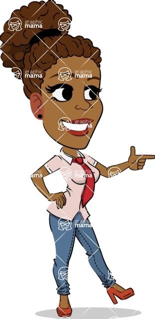 Flat Cartoon African American Girl Pointing With Left Hand Graphicmama