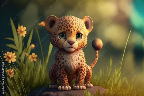 A Cute Adorable Baby Leopard Generative Ai Rendered In The Style Of