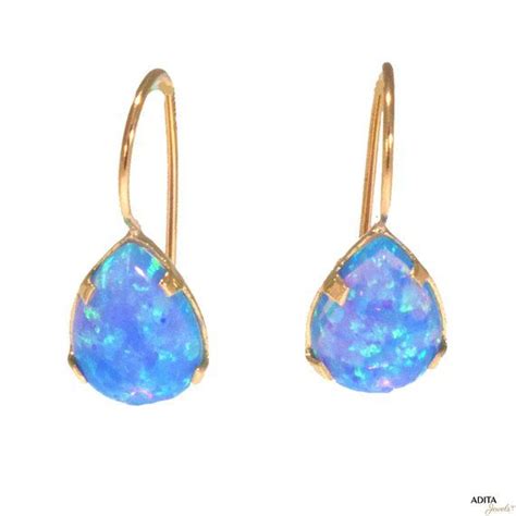 14K Gold Blue Opal Teardrop Earrings Gold 7X10Mm Blue Opal Etsy