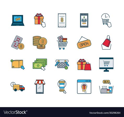 Gift Box And Shopping Online Icon Set Fill Vector Image