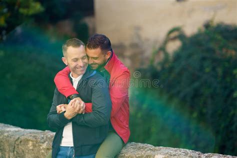Gay Couple In A Romantic Moment Outdoors Stock Image Image Of Smile Laughing
