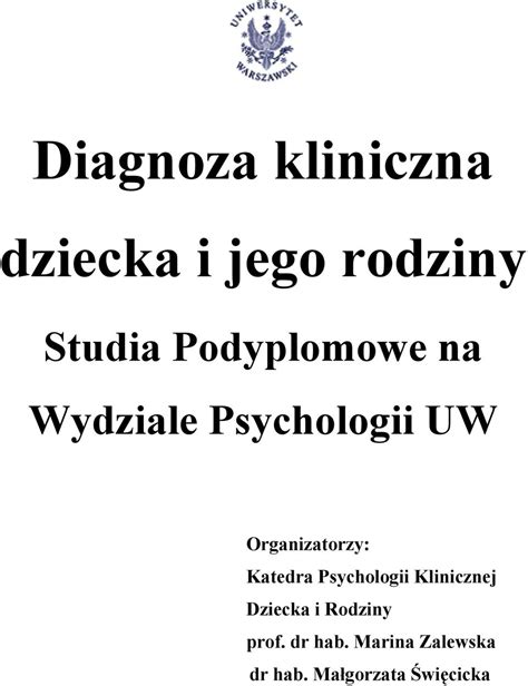 Diagnoza Kliniczna Dziecka I Jego Rodziny Studia Podyplomowe Na