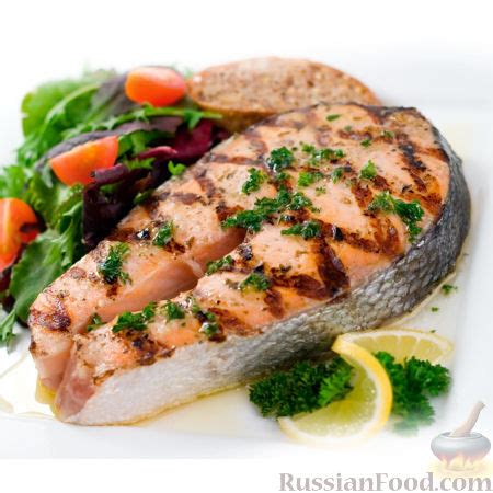 Рецепт: Лосось, жаренный на гриле на RussianFood.com