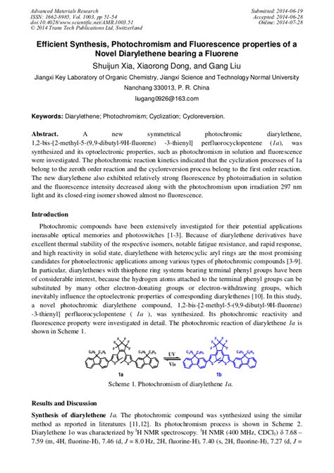 Efficient Synthesis Photochromism And Fluorescence Properties Of A