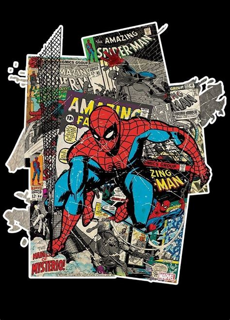 An Image Of A Spider Man Collaged With Newspaper Clippings On It