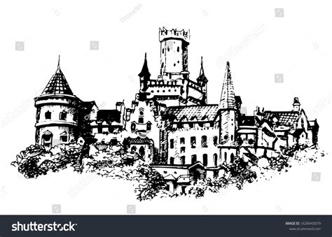 Medieval Castle Vector Drawing Sketch Stock Vector (Royalty Free ...