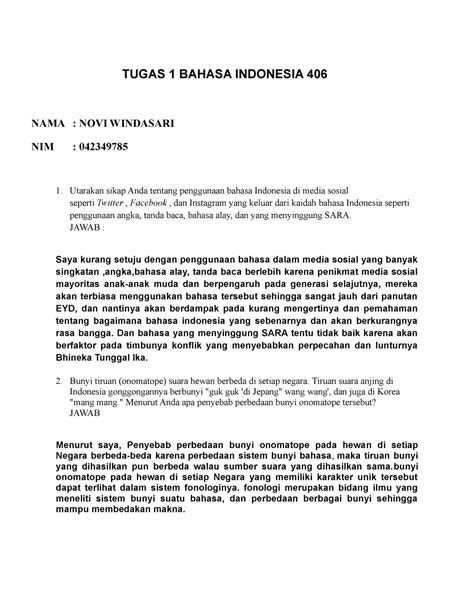 Tugas 1 Bahasa Indonesia 406 TUGAS 1 BAHASA INDONESIA 406 NAMA NOVI