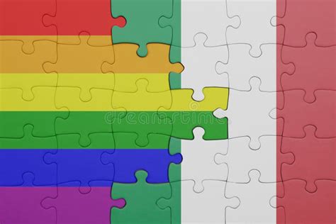 Puzzle With The Colourful National Flag Of Italy And Rainbow Gay Pride Flag Stock Image Image