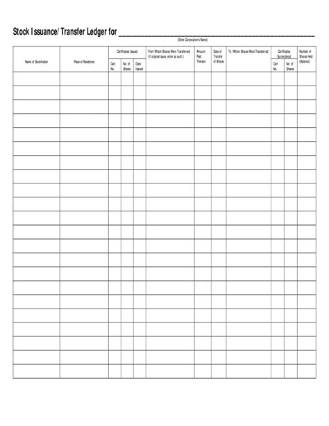 Stock Certificate Ledger Template Excel