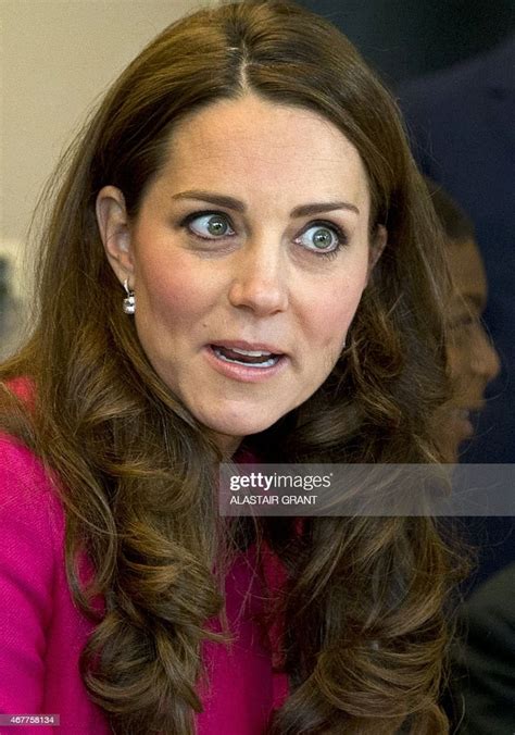 Britains Catherine Duchess Of Cambridge Talks To Students Who Are