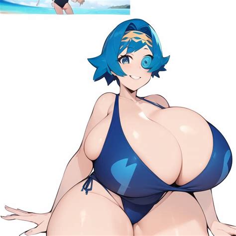 Busty Hentai Ai Generated Big Breasts Bikini Blue Eyes Blue Hair