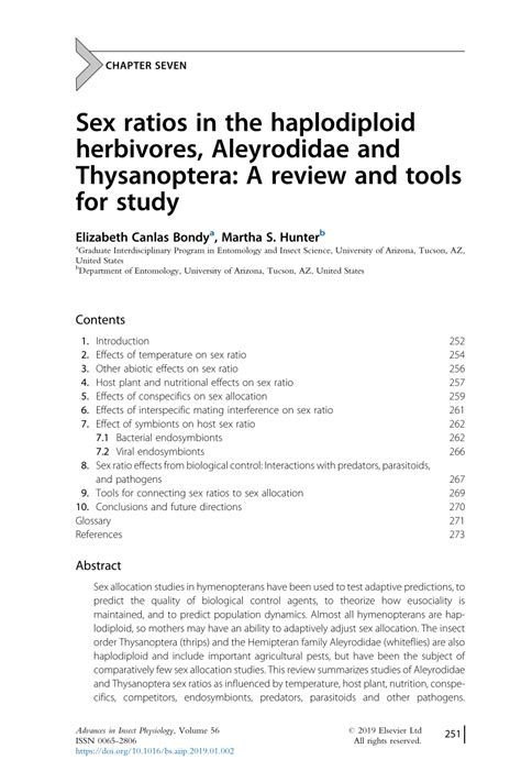 PDF Sex Ratios In The Haplodiploid Herbivores Aleyrodidae And Thysanoptera A Review And