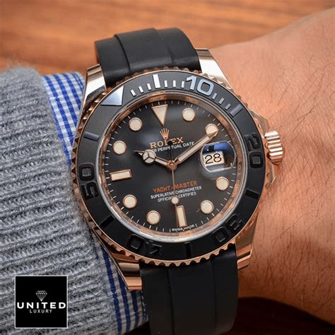 Rolex Yacht Master Sats Rose Gold Automatic Rubber Black Dial