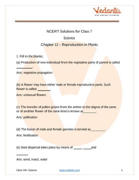 Ncert Solutions For Class 7 Science Chapter 12 Reproduction In Plants