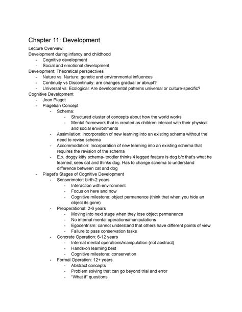 Psych Chapter Notes Chapter Development Lecture Overview