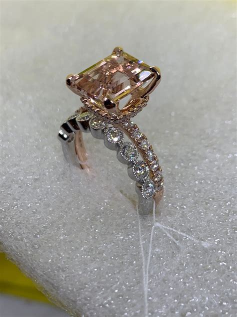 Emerald Cut Pink Morganite Diamond Ring 14k Rose Gold Etsy