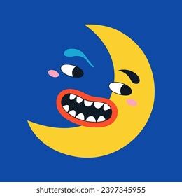 Funny Moon Face Retro Style Template Stock Vector (Royalty Free ...