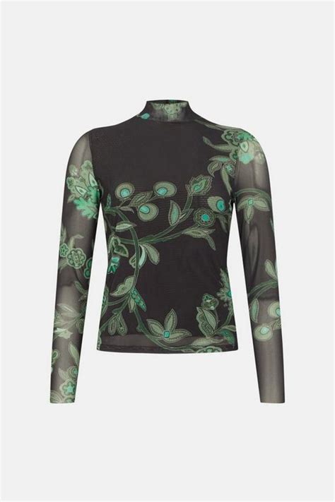 Tops Paisley Mesh Funnel Neck Top Oasis